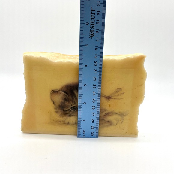 Vintage Kitten Dragonfly Stone Block‎ Paperweight Desk Decor Cute Cat Art - Picture 3 of 7